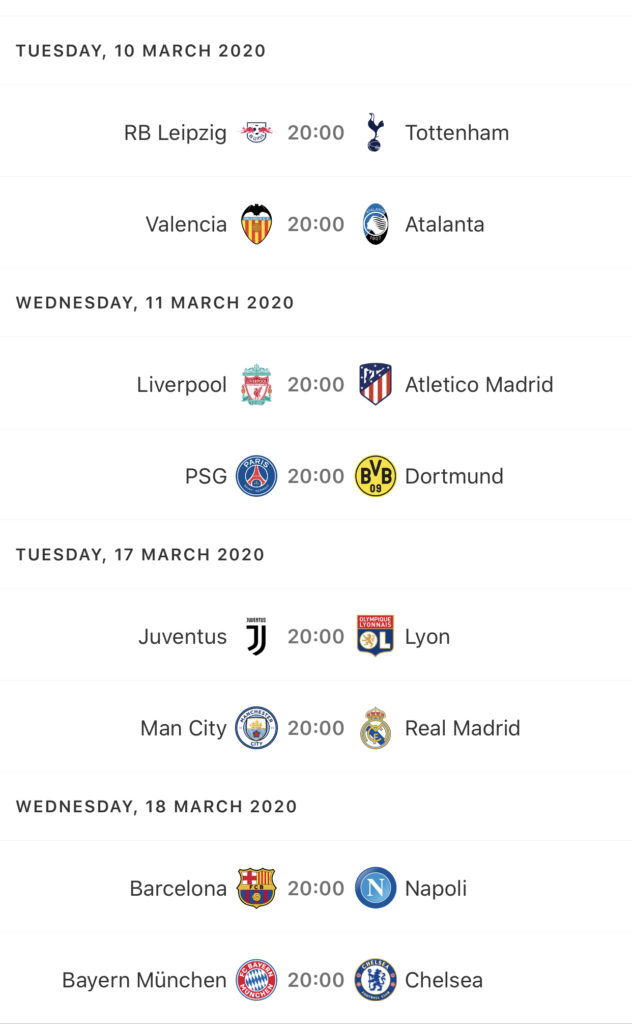 champions league last 16 dates 2019